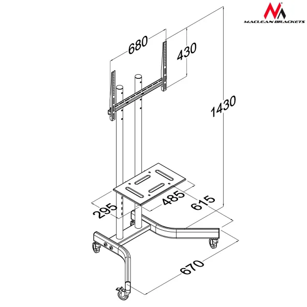 Professional TV stand trolley on wheels MC-739 max 40kg max 32-65 ''