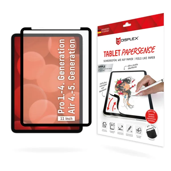 Displex TABLET PAPERSENSE iPad Pro 11'' (1./2./3./4. Gen.)/Air (4./5. Gen.), noņemama rakstīšanas vai zīmēšanas plēve ar Paper Feeling