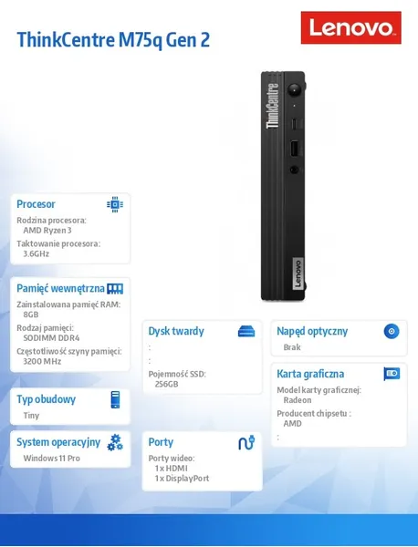 Computer ThinCentre M75q G2 Tiny 11JN008JPB W11Pro 5350GE/8GB/256GB/AMD Radeon/3YRS OS