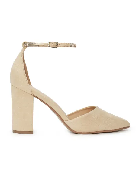 Suede beige pumps with a block heel