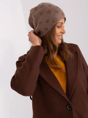 Brown women's winter hat with rhinestones.