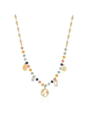 Decent Gold Plated Necklace with Chakra Beads and Charms BHKN083