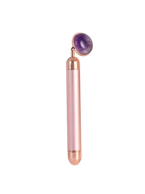 (Jade Roller Massager Electric Pink Handle and Amethyst Jade)
