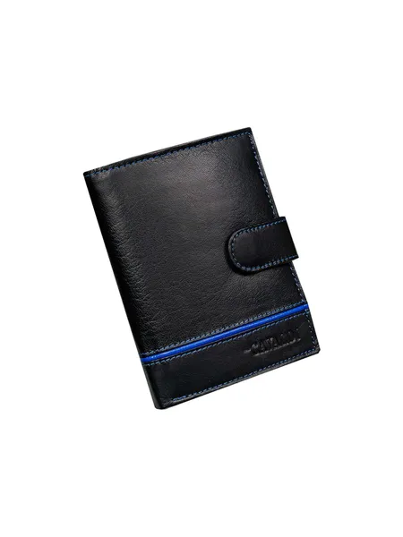 Black and blue men's wallet with a clasp.