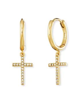 Gold-plated hoop earrings Cross with zircons ERE-LILCROS-ZGC