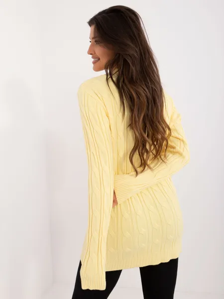 Women's light yellow cable knit sweater