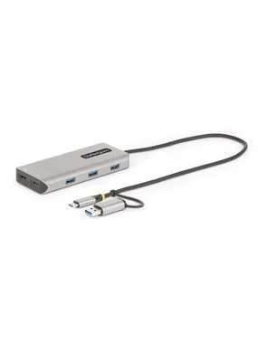 StarTech.com USB-C daudzportu adapteris ar USB-C pieslēgts USB-A sargspraudnim, duālais HDMI (4K30Hz/1080p60Hz), 3x USB-A 5Gbps, Mini Travel Dock, klēpjdatora dokstacijas, 1,3 pēdu/40 cm kabelis