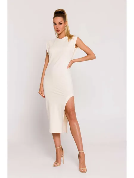 M787 Dress with a leg cutout - cream