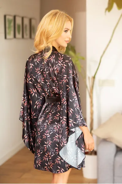 Dressing gown MUJERES satin black print