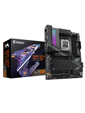 GIGABYTE B650E AORUS PRO X USB4 mātesplate — atbalsta AMD AM5 CPU, 16+2+2 digitālo VRM, līdz 8000 MHz DDR5 (OC), 4xPCIe 5.0 M2, Wi-Fi 7, 2,5 GbE LAN, USB 3.2 Gen 2 2x2