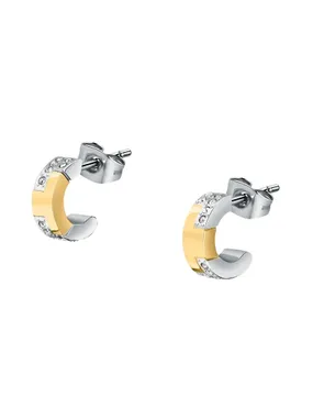 Round bicolor steel earrings with zircons T-Logo TJAXC71