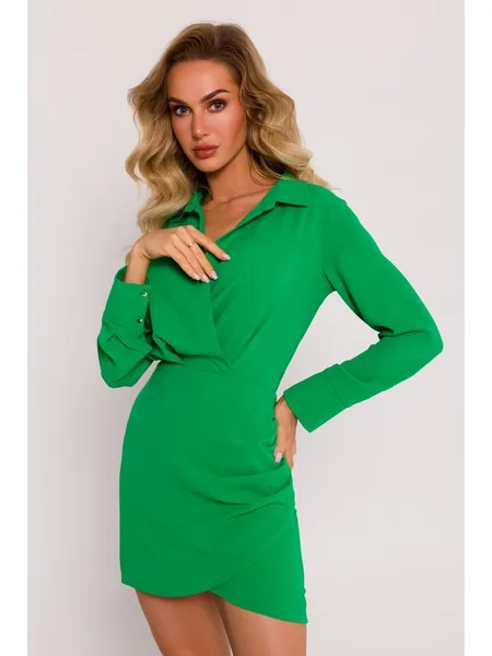 M783 Mini dress with a neckline and collar - juicy green