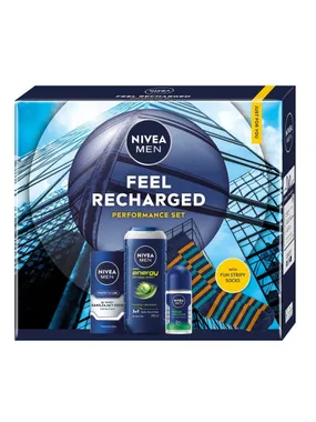 Men Feel Recharged set moisturizing face cream 75ml + 3in1 shower gel 250ml + roll-on antiperspirant 50ml