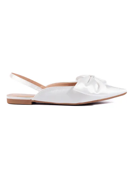 Women's satin ballerinas with a bow in white Shelovet