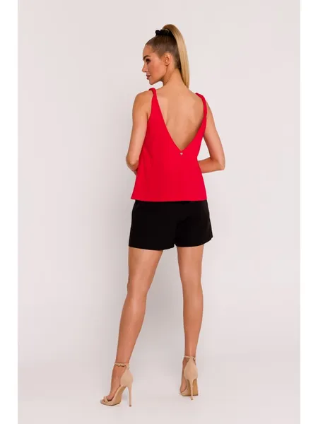 M792 Blouse with a deep neckline on the back - red