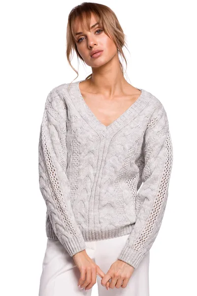 M510 Openwork sweater with a V-neck - gray