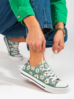 Women's sneakers Shelovet green with flowers