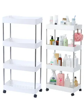 Mobile bookcase 4 white shelves on wheels