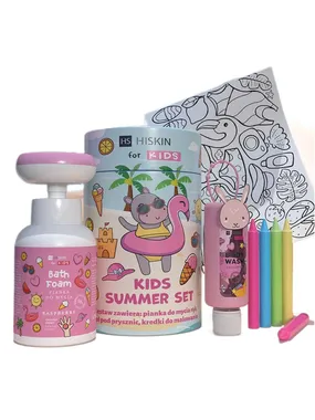 Kids Summer Pink set bath liquid 75ml + washing foam 300ml + 5 pcs crayons + coloring book
