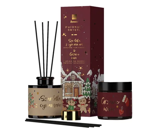 Fragrant Christmas scent diffuser set Apple Pie with Cinnamon 80ml + natural soy candle Mulled Wine 100ml