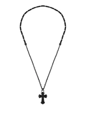 Black Steel NeckLace Cross Extreme Rebel Peagn0004906