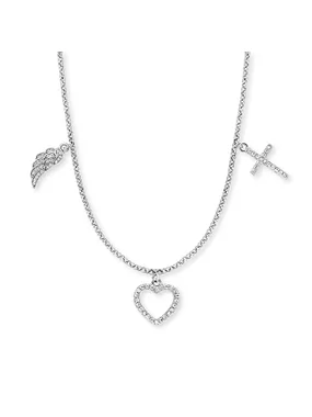 Angel wing, heart and cross silver necklace ERN-FLH-ZI