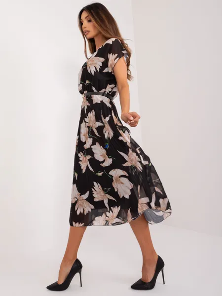 Women's black and beige dress with a print