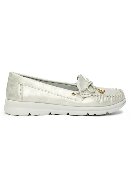 Silver comfortable moccasins made of eco-leather