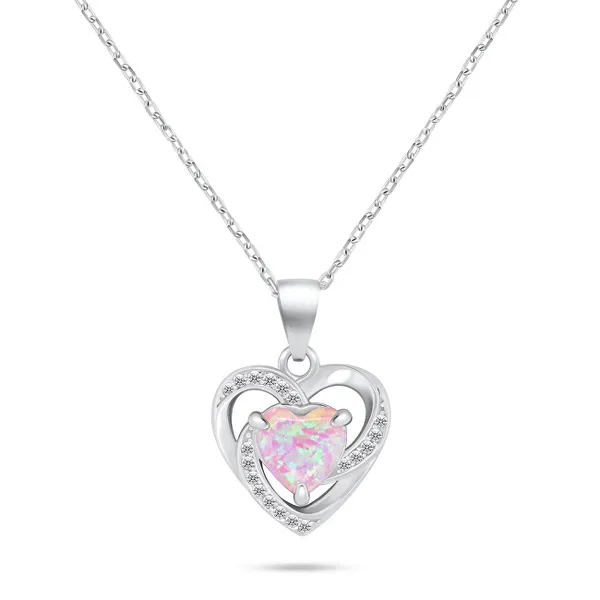 Charming silver heart necklace with opal NCL154WP