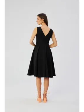 S358 Sleeveless flared dress - black