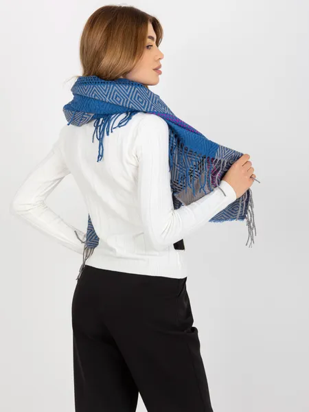 Dark blue and grey patterned women's winter scarf.