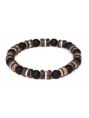 Onyx, coconut wood and hematite bead bracelet MINK168/20