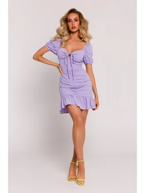 M784 Mini dress with a tie at the neckline - violet