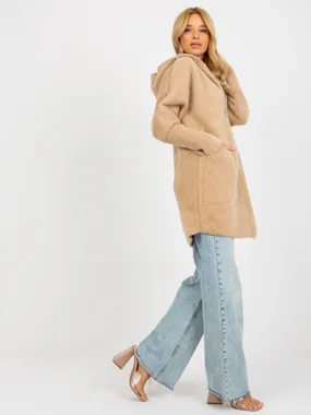 Camel women's alpaca coat with pockets.