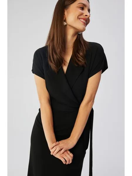 S363 Midi dress with collar - black