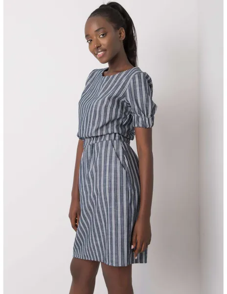 Casual navy blue striped dress.