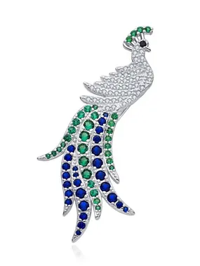 Dazzling Silver Brooch Peacock With Zircons O0000012