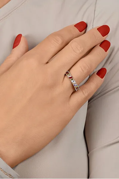 Stylish silver ring with colored zircons RI128W