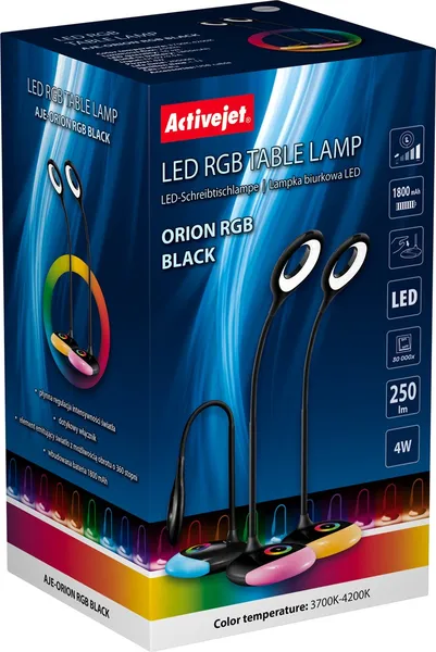 Activejet ORION Black galda LED lampa ar RGB zibens pamatni