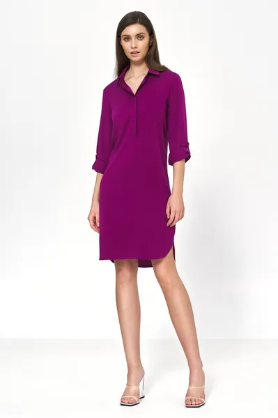 Purple Oversized Dress with Rolled Sleeves - S226