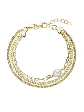 Pavona 23028.1 gold-plated triple bracelet with real pearl