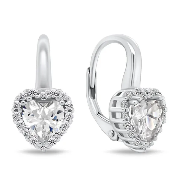 Silver heart jewelry set with zircons SET273W (earrings, pendant)