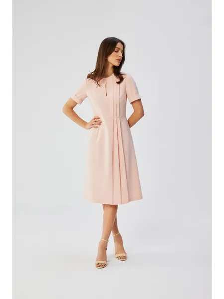 S361 Dress with decorative pleats on the side - powder pink