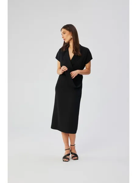 S363 Midi dress with collar - black