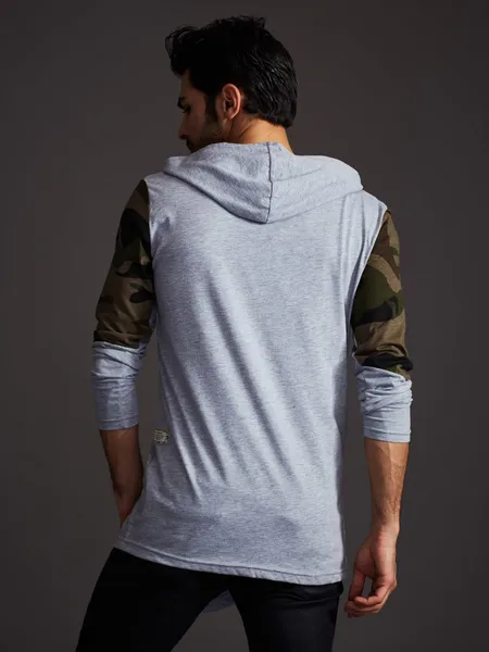 Men's sweatshirt with hood and camo gray modules