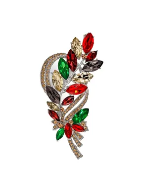 Beautiful Brooch with Colored Crystals Twig Silver