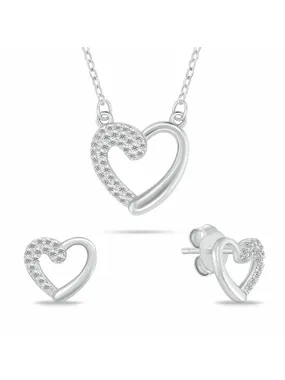 Charming silver jewelry set Hearts with zircons SET259W (necklace, earrings)