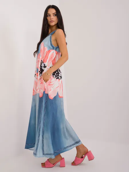 Women's blue dress with a print