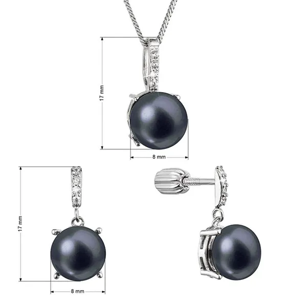 Pearl set with zircons Pavona 29072.3B black (earrings, chain, pendant)