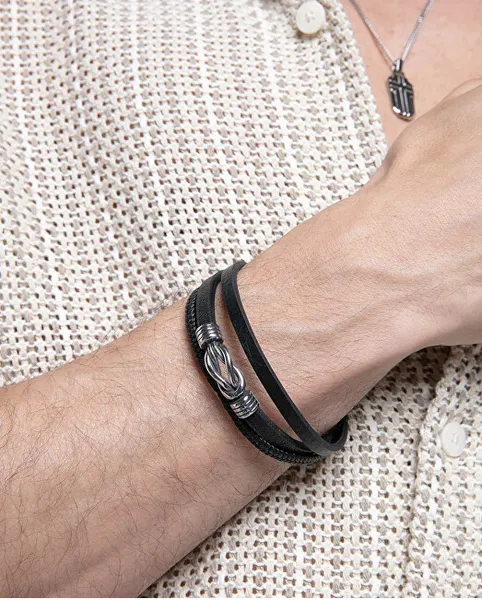 Triple men's black leather bracelet Magnum 14126P01000